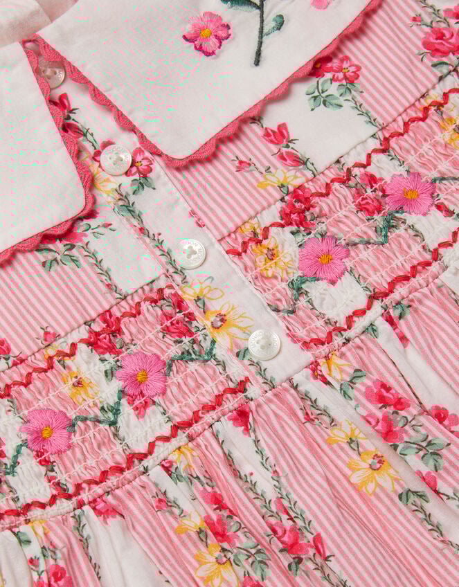 Baby Floral Stripe Square Collar Dress, Pink (PINK), large