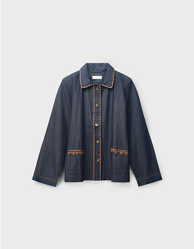 Easy Jayla Embroidered Denim Shirt Jacket, Blue (NAVY), large