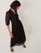 Mae Polka Dot Devoré Midi Dress, Black (BLACK), large