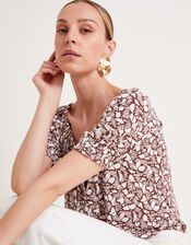 Natalia Print Jersey Top, Brown (BROWN), large