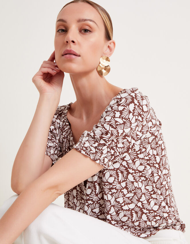 Natalia Print Jersey Top, Brown (BROWN), large