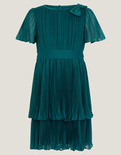 Alicia Pleated Tiered Dress, Teal (TEAL), large