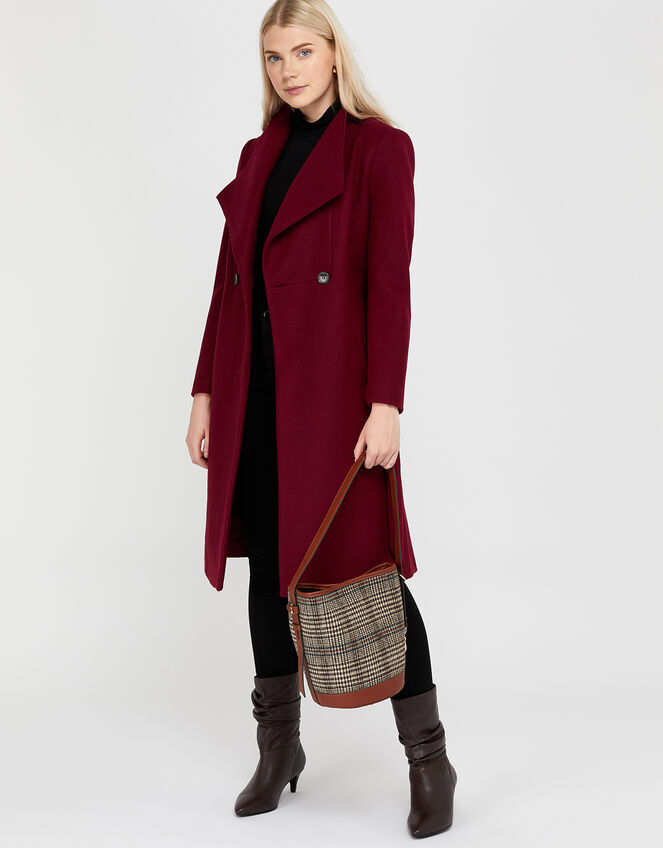 Rita Wrap Collar Long Coat , Red (BURGUNDY), large