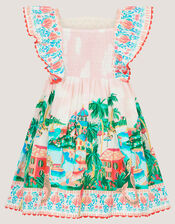 Baby Resort Scene Smock Dress, Ivory (IVORY), large