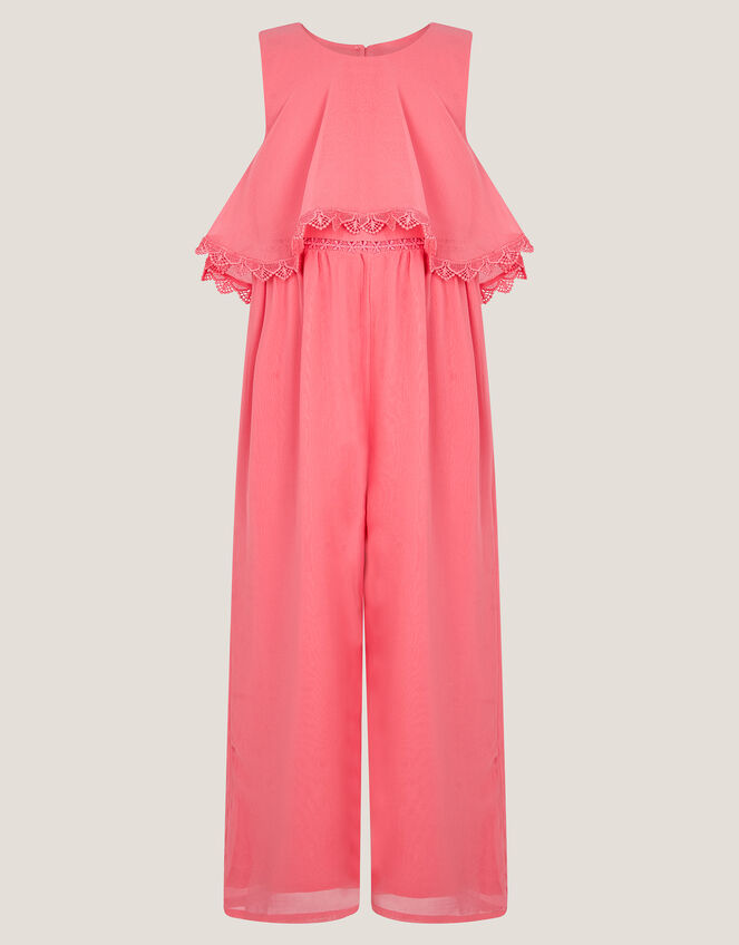 Leia Lace Trim Tier Playsuit, Orange (CORAL), large