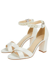 Embellished Strap Satin Bridal Sandals, Ivory (IVORY), large