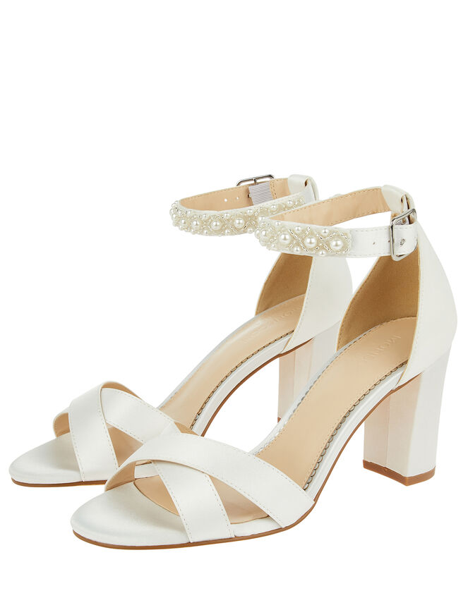 Embellished Strap Satin Bridal Sandals, Ivory (IVORY), large