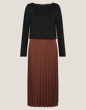 Flora Jersey Pleated Midi Dress, Brown (CHOCOLATE), large