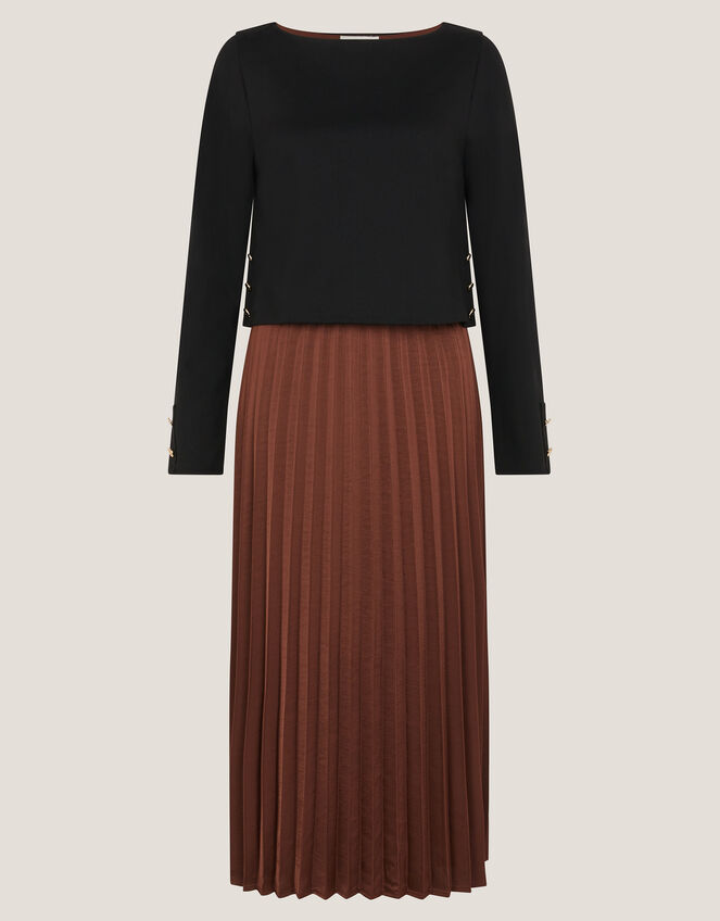 Flora Jersey Pleated Midi Dress, Brown (CHOCOLATE), large