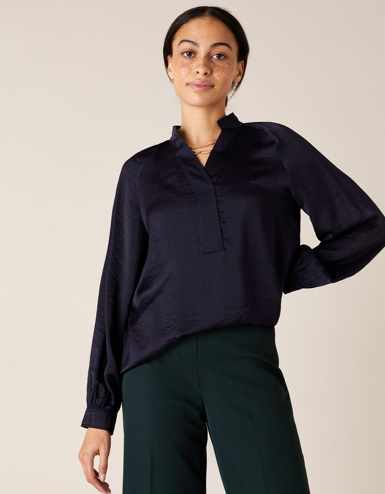 Navy satin blouse uk top