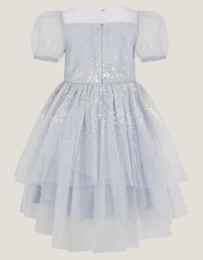 Sequin Puff Sleeve Tiered Party Dress, Blue (BLUE), large