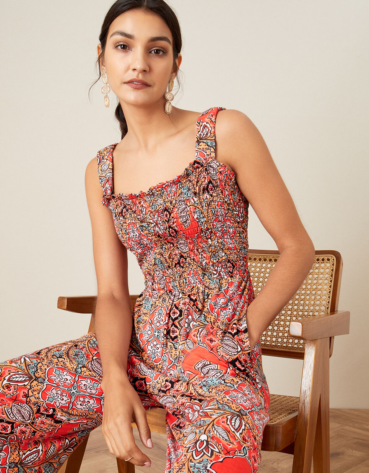 Tile Print Jumpsuit Orange