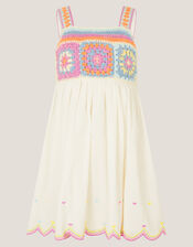 Crochet Sleeveless Dress, White (WHITE), large