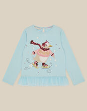 Penguin Frill Long Sleeve Top, Blue (BLUE), large