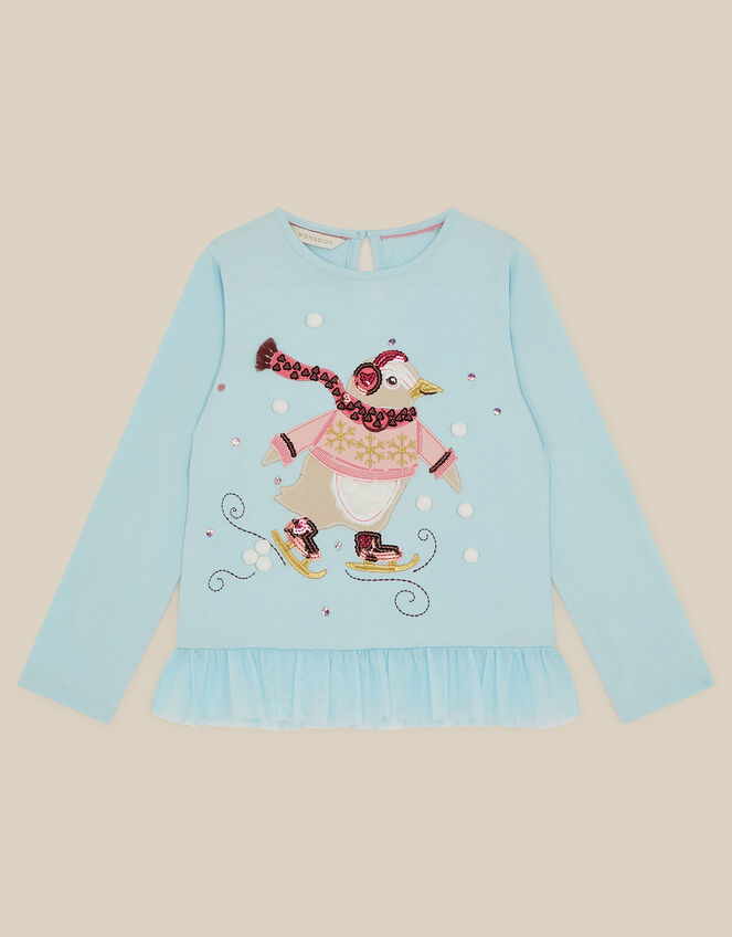 Penguin Frill Long Sleeve Top, Blue (BLUE), large