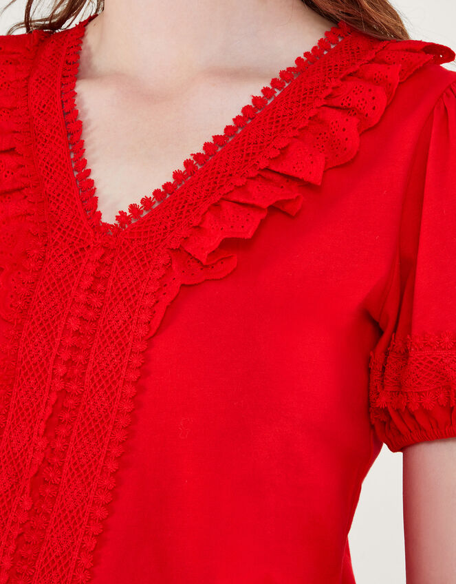 Crochet Lace Jersey Top, Red (RED), large