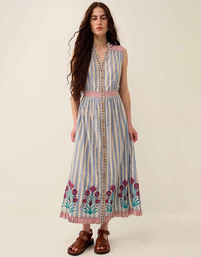 East Rylea Placement Print Cotton Midi Dress, Blue (BLUE), large