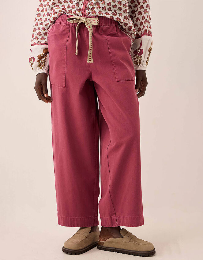 East Della Wide Leg Cotton Twill Trousers, Pink (PINK), large