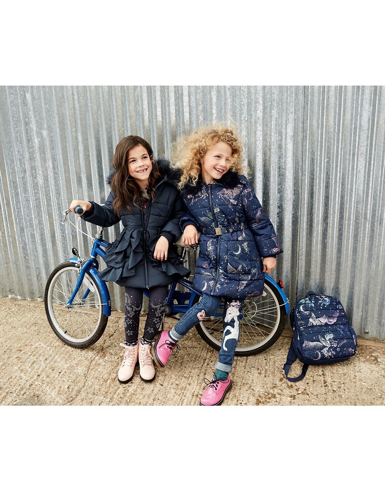 Navy Ruffle Padded Coat Blue Girls Coats Jackets Monsoon UK