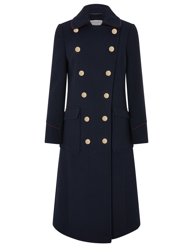 Anna Maxi Military Coat in Wool Blend, Blue (NAVY), large