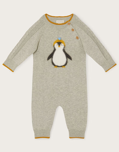 Newborn Fluffy Penguin Sleepsuit, Grey (GREY), large
