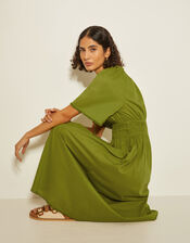 Nora Short Sleeve Cotton Midi Dress, Green (GREEN), large