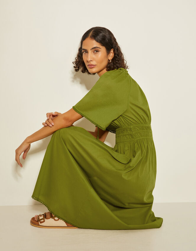 Nora Short Sleeve Cotton Midi Dress, Green (GREEN), large
