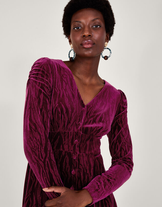Zahra Velvet Tea Dress, Red (BERRY), large