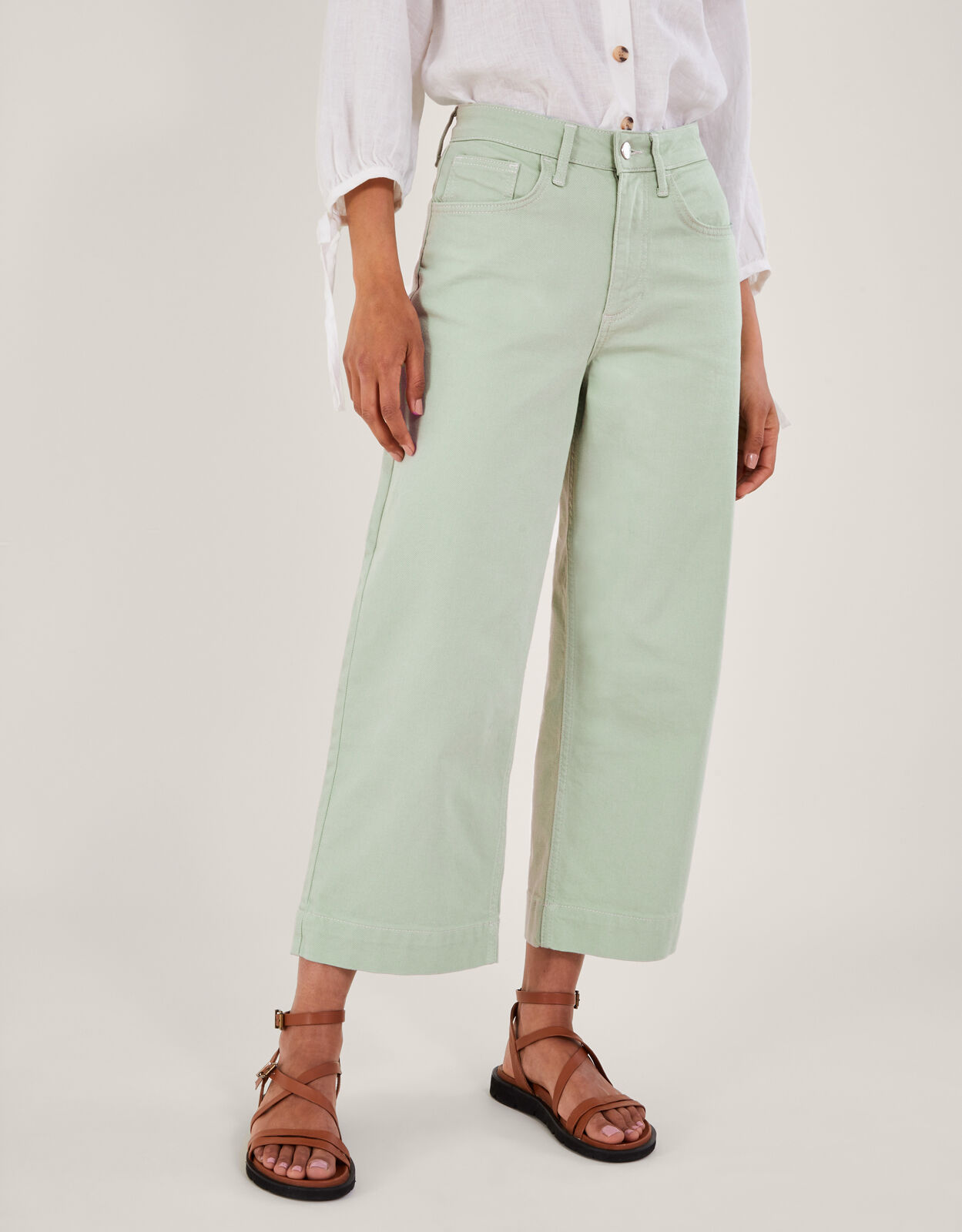 Wide leg cropped denim trousers discount