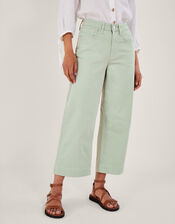 Wide Leg Crop Denim Trousers, Green (SAGE), large
