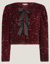 Belinda Bow Sequin Jacket, Red (BERRY), large