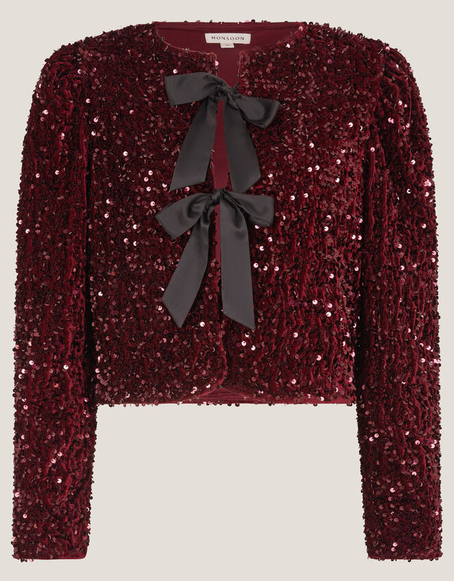 Belinda Bow Sequin Jacket, Red (BERRY), large