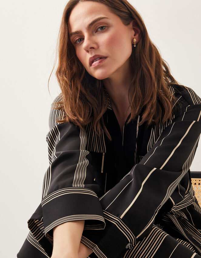 Andi Stripe Midi Shirt Dress, Black (BLACK), large