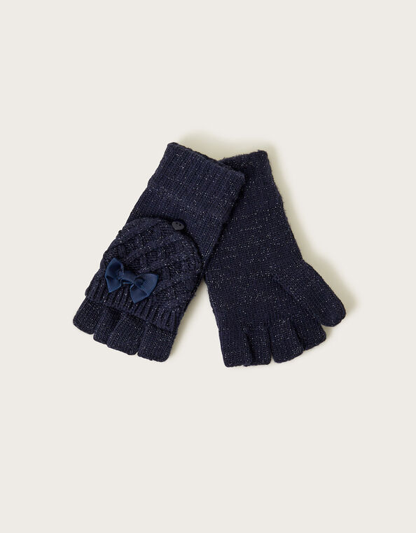Bow Detail Capped Gloves, Blue (NAVY), large