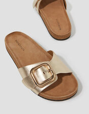 Cecil Metallic Leather Slide Sandals, Gold (GOLD), large