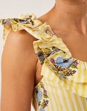 Maria Frill Floral Stripe Midi Dress, Camel (CAMEL), large