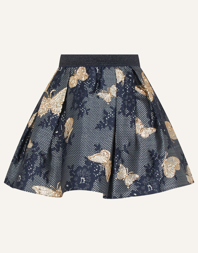 Butterfly Print Jacquard Skirt, Blue (NAVY), large