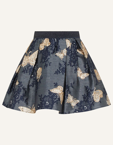 Butterfly Print Jacquard Skirt Blue, Blue (NAVY), large