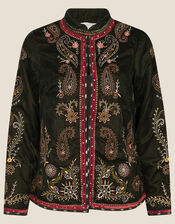 Velvet Embroidered Paisley Jacket, Green (GREEN), large