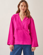 Tulip Linen Blend Collar Top, Pink (PINK), large