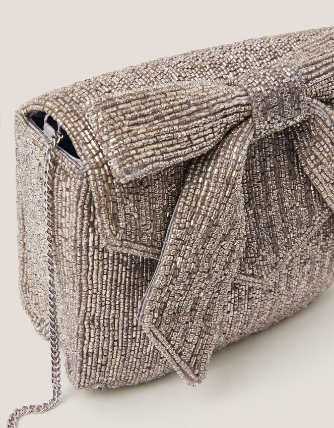 Bella Beaded Bow Bag, Silver (SILVER), large