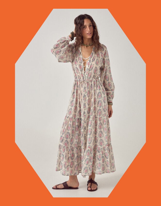 Maison Hotel Anne Floral Shimmer Maxi Dress, Multi (MULTI), large