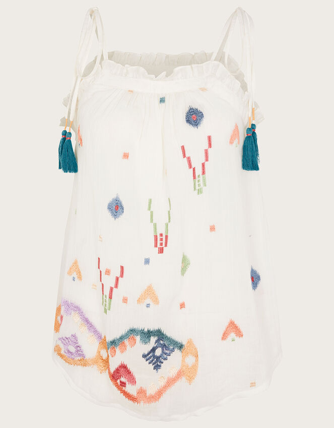 Geometric Embroidered Cami Top, White (WHITE), large