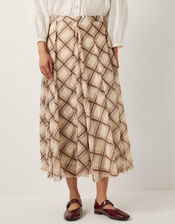 Chelsea Check Print Midi Skirt, Natural (NATURAL), large