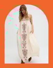 Raffya Sapphire Embroidered Maxi Dress, Cream (CREAM), large