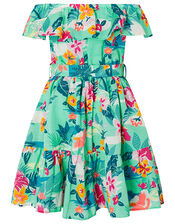 Petunia Floral Dress in Linen and Organic Cotton, Green (GREEN), large