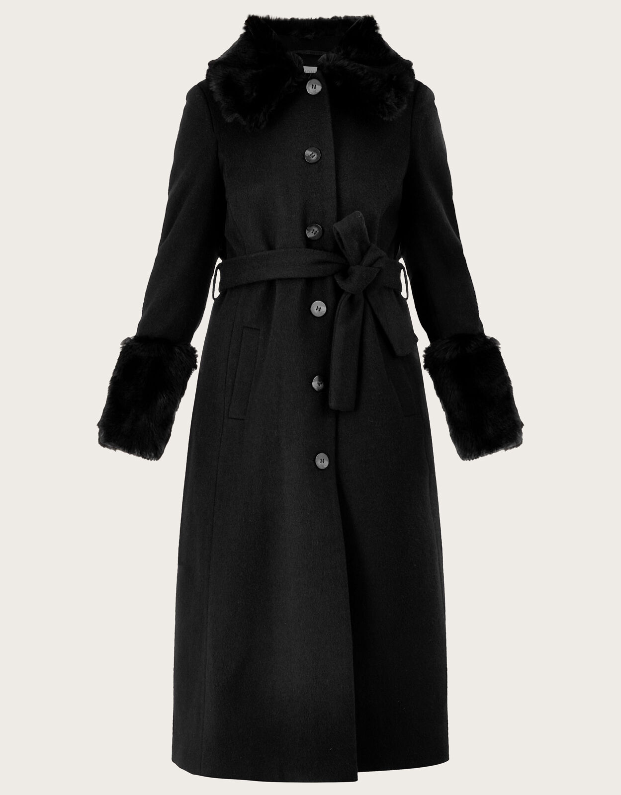 Faux fur trim wool coat online