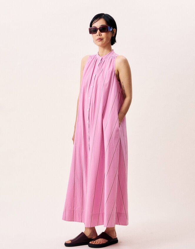 FRNCH Trapeze Sleeveless Stripe Midi Dress, Pink (PINK), large