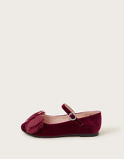 Velvet Bow Ballerina Flats, Red (BURGUNDY), large