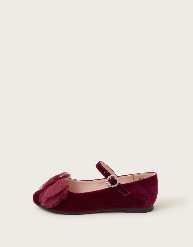 Velvet Bow Ballerina Flats, Red (BURGUNDY), large